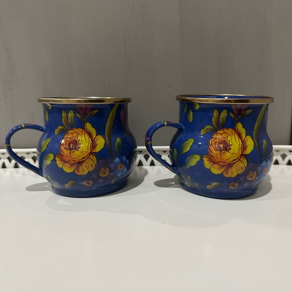 Mackenzie Childs Lapis Blue Flower Market Mug Bundle